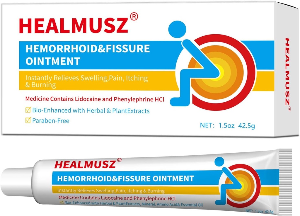 HEALMUSZ Rapid Relief Aambei Cream met 4% Lidocaïne crème en 0,25% Fenylefrine HCI voor snelle acting verlichting van pijn, zwelling, ongemak en jeuk (1,5 oz)