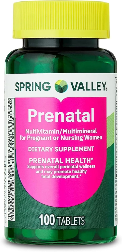 Spring Valley Prenatale Multivitamine/Multimineral voor zwangere en verzorgende vrouwen Dieetsupplement tabletten, 100 Tellen - Nieuwe look