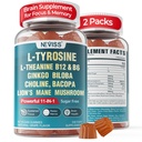11-IN-1 Hersensupplement voor geheugen en focus met L-tyrosine L-theanine, methylated B12 & B6, Lion's Mane Mushroom, Ginkgo Biloba, Bacopa Monnieri, Choline for Focus, Nootropic, Energy, 2Packs