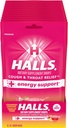 HALLS Relief + Energy Support, Aardbei Lemonade Cough Drops, 12 Zakken van 25 Drops (300 Total Drops)