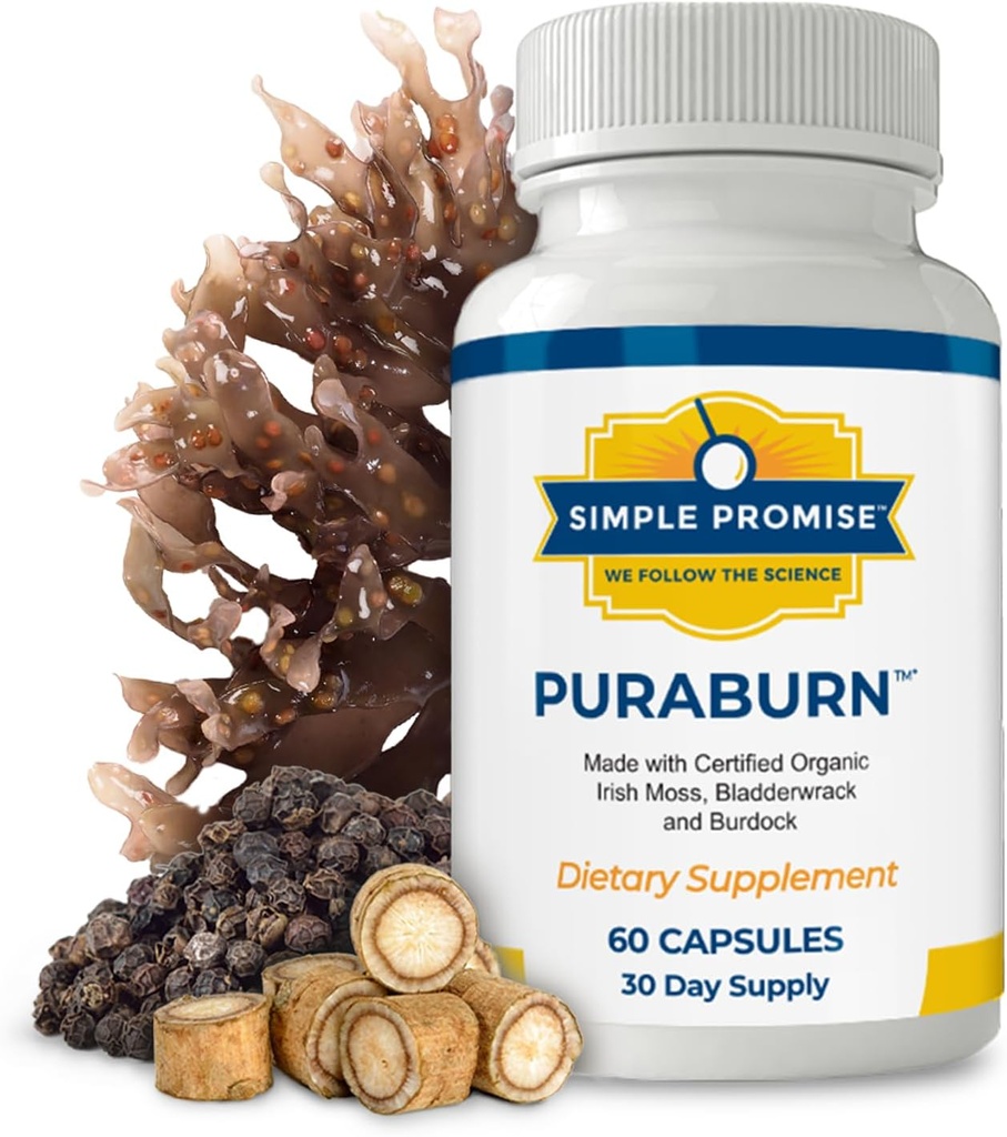 Simple Promise PuraBurnTM - supplément de bien-être à base de plantes avec mousse de mer irlandaise biologique, bladderwrack et racine de dard - soutient la santé digestive et l'absorption nutritive - 60 capsules