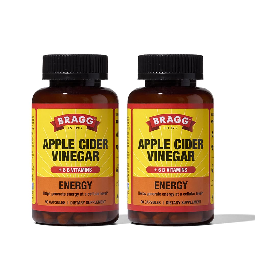 Bragg Energy Apple Cider Vinegar Capsules met B-12 Vitaminen - 90 Capsules (2 Pack) 