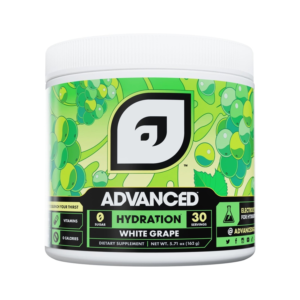 Advanced Hydration High-Performance Electrolyte Drink Mix with B Vitamins for All-Day Hydration - Caffeine Free, Zero Calories, Sugar Free, & Keto Friendly - (30 Servings, White Grape)