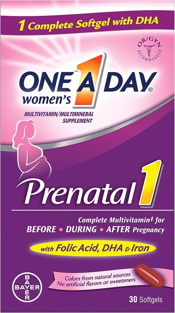 Eén dag Prenatale 1 met DHA & Foliumzuur Softgels, 30 ea (pakket van 6)