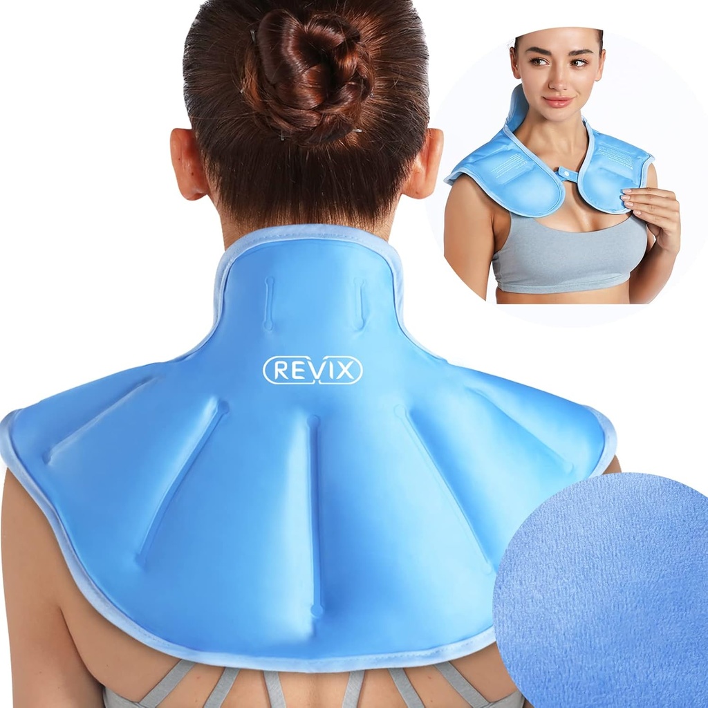 REVIX Ice Pack voor nek en schouders Bovenrug Ongemak, grote nek Ice Pack Wrap met zachte pluche lijn, Herbruikbare Gel Koude Compress voor post-workout herstel, Blauw