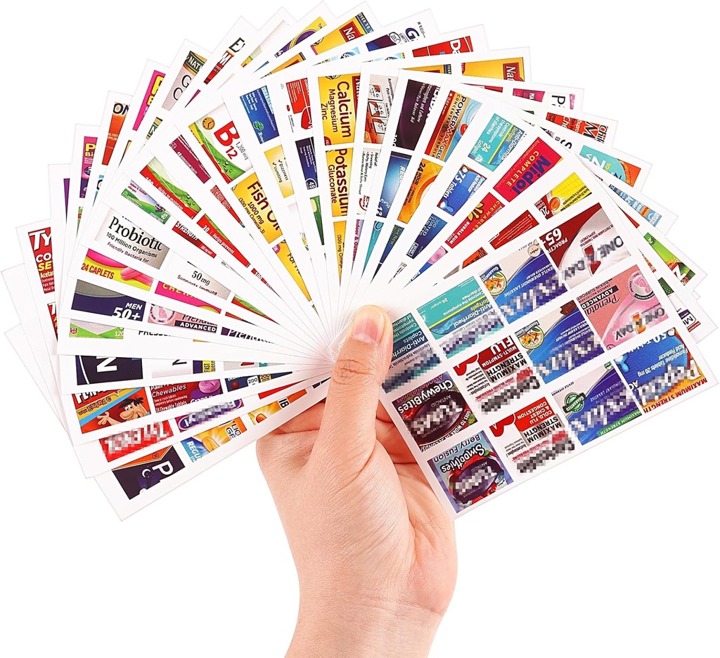 482Pcs Medicine Stickers voor pil Organisators, Kwaliteit Reizen Dagelijkse Medicatie Organisator Stickers van Merken, 47 Sheets Pill Box Lables Stickers...