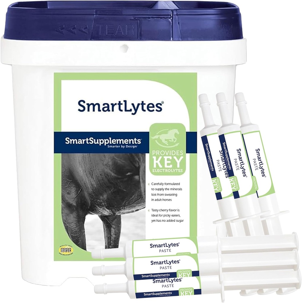 SmartEquine SmartLytes Horse Electrolyte Powder Supplement & SmartLytes Paste Horse Electrolyte Paste 6 Tubes Bundle, Encourage l'hydratation, Réapprovisionne Electrolytes, Pas de sucre ajouté