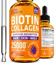 Collagène liquide et gouttes de biotine pour la croissance des cheveux 25 000 mcg - Fabriqué aux États-Unis Collagène et vitamines de biotine pour la peau et les ongles des cheveux - Collagène hydrolysé et supplément de biotine pour les femmes et les hommes