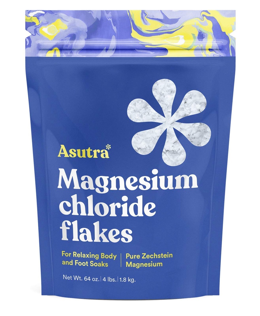 ASUTRA Magnesiumchloride Bath Flakes, 4 lbs - voor Ontspannende Voet & Body Soaks, Epsom Zout Alternatief, Snelle Absorptie