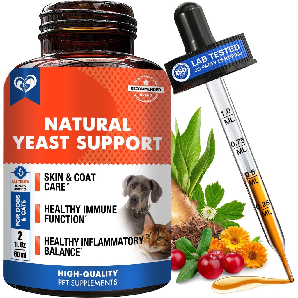 Natuurlijke katten en honden Gistinfectie Anti jeuk behandeling - jeukende oren, huid en Allergie symptomen verlichting - vermindert ontsteking & Relieves Irritatie - plantaardige geneeskunde supplement druppels