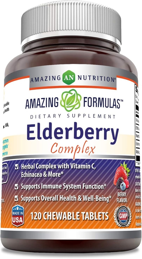 Formules étonnantes Supplément complexe Elderberry de 120 comprimés à croquer