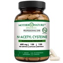 Mother Nature Organics NAC 600mg, Glass Bottle, N-Acetyl Cysteine Antioxidant Glutathion Precursor, Lever & Lung Support, Immune, Respiratory Health en Detox (120 Tel.)