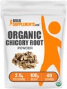 BulkSupplements.com Poudre de racine de chicorée biologique - Supplément de racine de chicorée, substitut de café de racine de chicorée - Supplément de fibre, sans gluten, 2,5g par portion, 100g (3.5 oz) (paquet de 1)