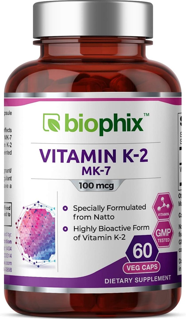 biophix Vitamine K2 MK-7-100 mcg 60 Veg Capsules - Ondersteunt sterke botten Immune Health