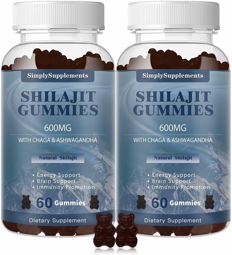 Shilajit Gummies 600mg, Shilajit Supplement met Trace Minerals & Fulvic Acid for Energy and Immunity Support, Organic Shilajit Resin for Men & Women, Vegan, 60 Gummies (2 Pack)