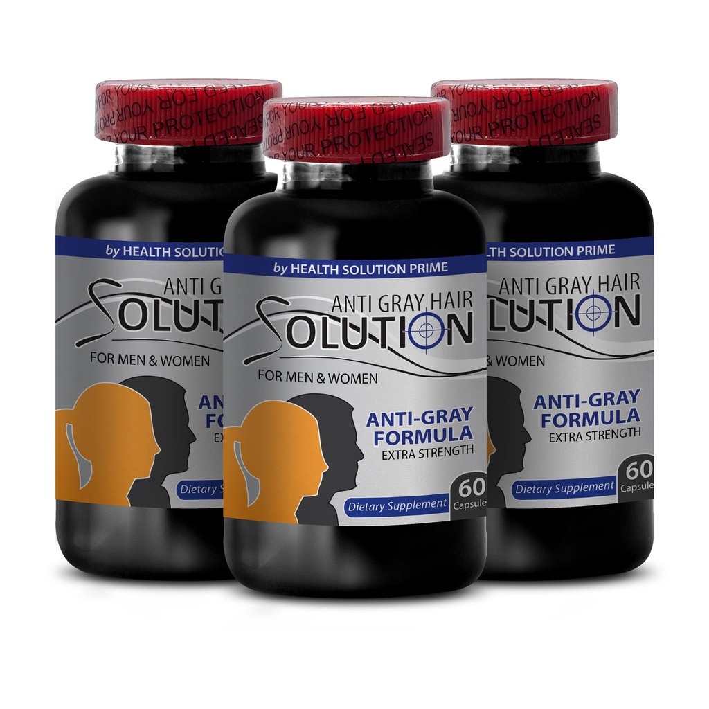 Gray Hair Reversal - Anti Gray Hair Solution - biotin Supplement, Hair Products, Saw Pametto Extract, L-tyrosine, Brandnetelwortel, Folaat Pillen, Vitamine b6, Natuurlijke Formule, Energie pillen, 3 Bot 180 Caps