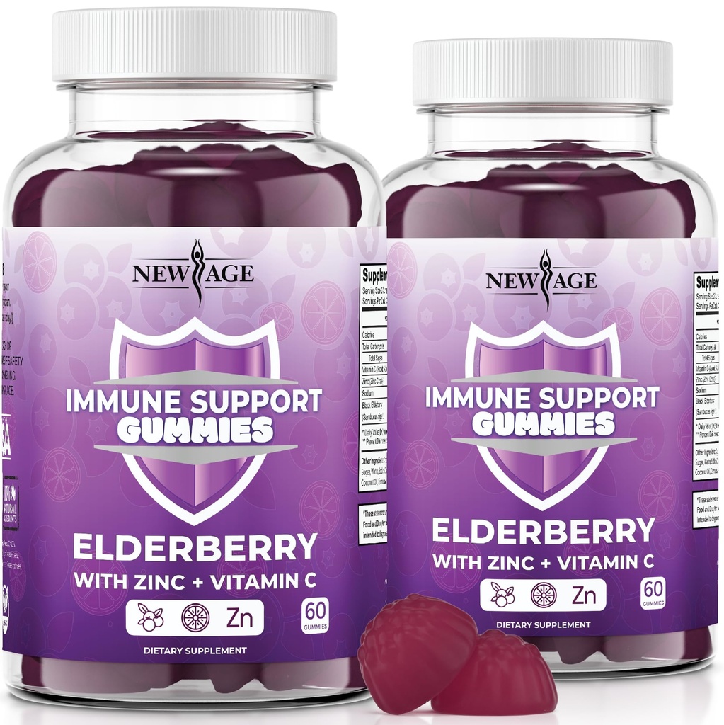 NIEUWE AGE Immuun systeem ondersteuning Gummies - Sambucus zwarte vlierbessen Gummies met vitamine C en zink (immune ondersteuning 120 Gummies)