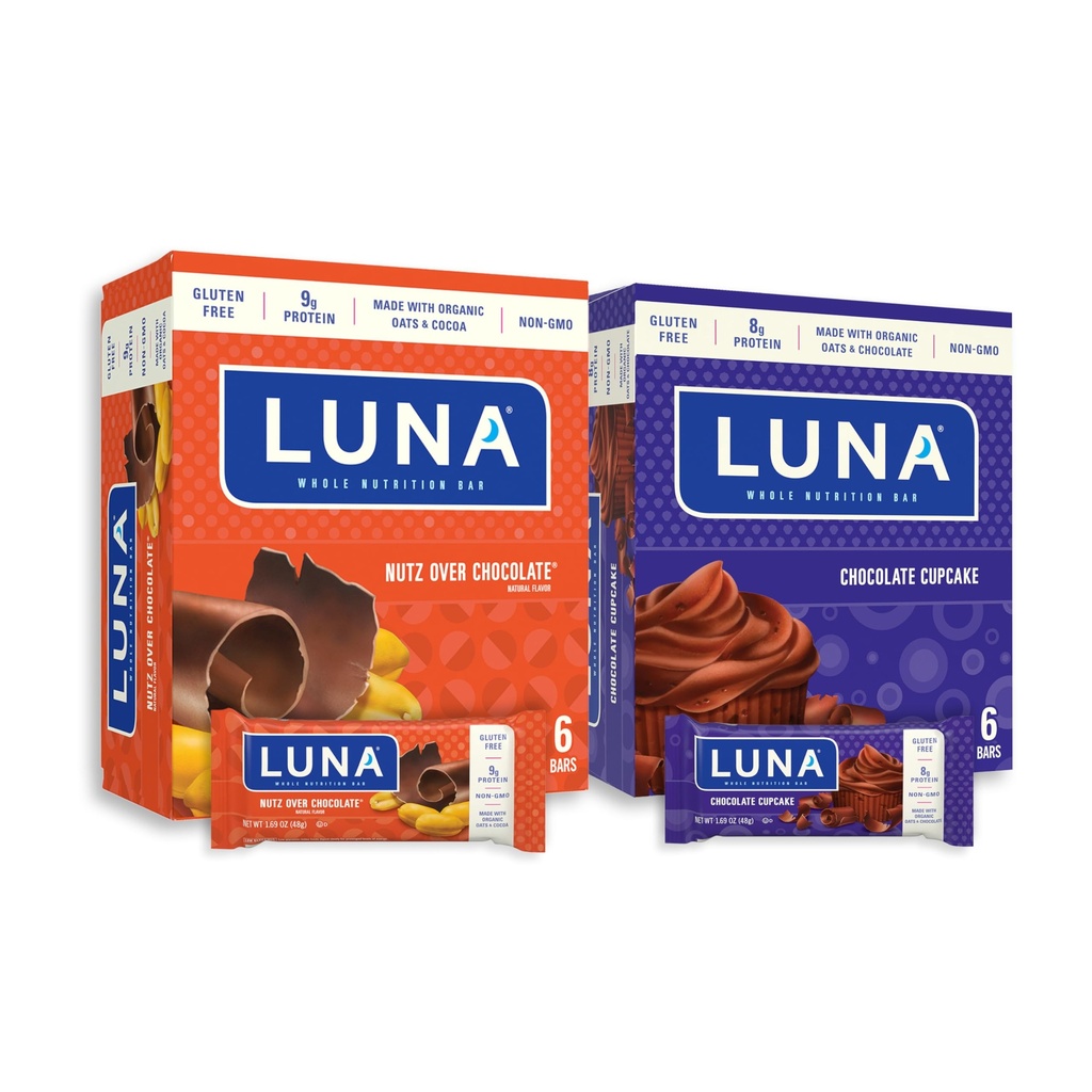LUNA Bar - Variety Pack - Nutz Over Chocolate en Chocolate Cupcake Flavor - Snack Bars - Non-GMO - Glutenvrije Proteïne Bars - Gemaakt met biologische Haver (12 Pack, 2 Boxes)