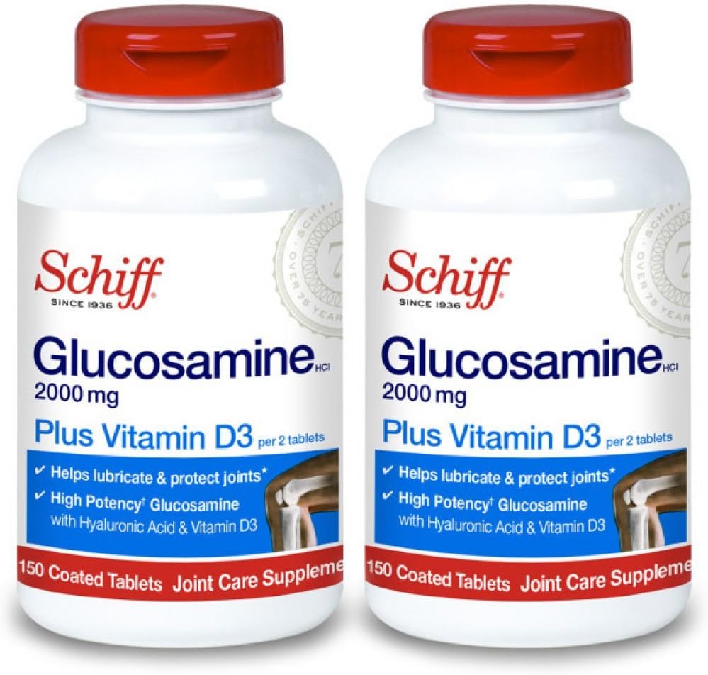 Schiff Glucosamine 2000mg met vitamine D3 en Hyaluronzuur, 150 tabletten - Joint Supplement (verpakking van 2)