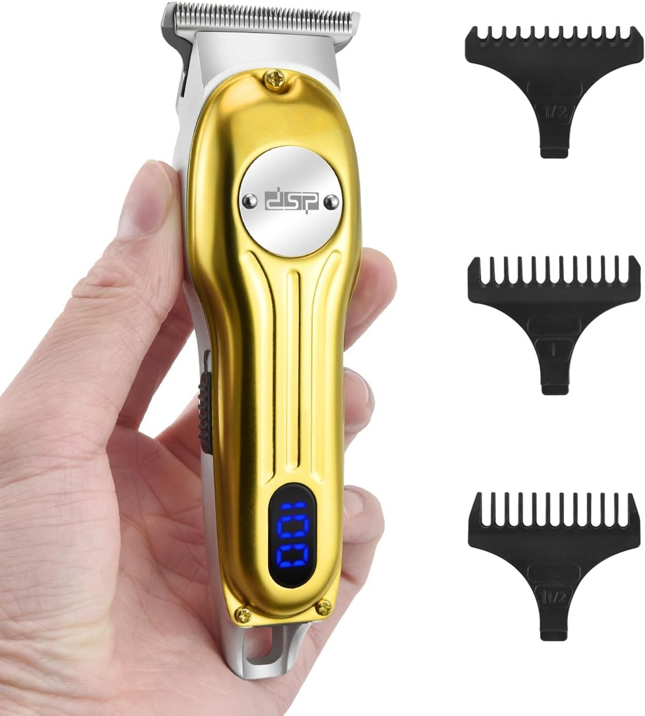 DSP Perruque à barbe pour hommes, Rasoirs de pince à cheveux sans fil, Trimmer à cheveux faciaux pour barbe et moustache, Kit professionnel de coupe de cheveux pour hommes affichage LED rechargeable (or)