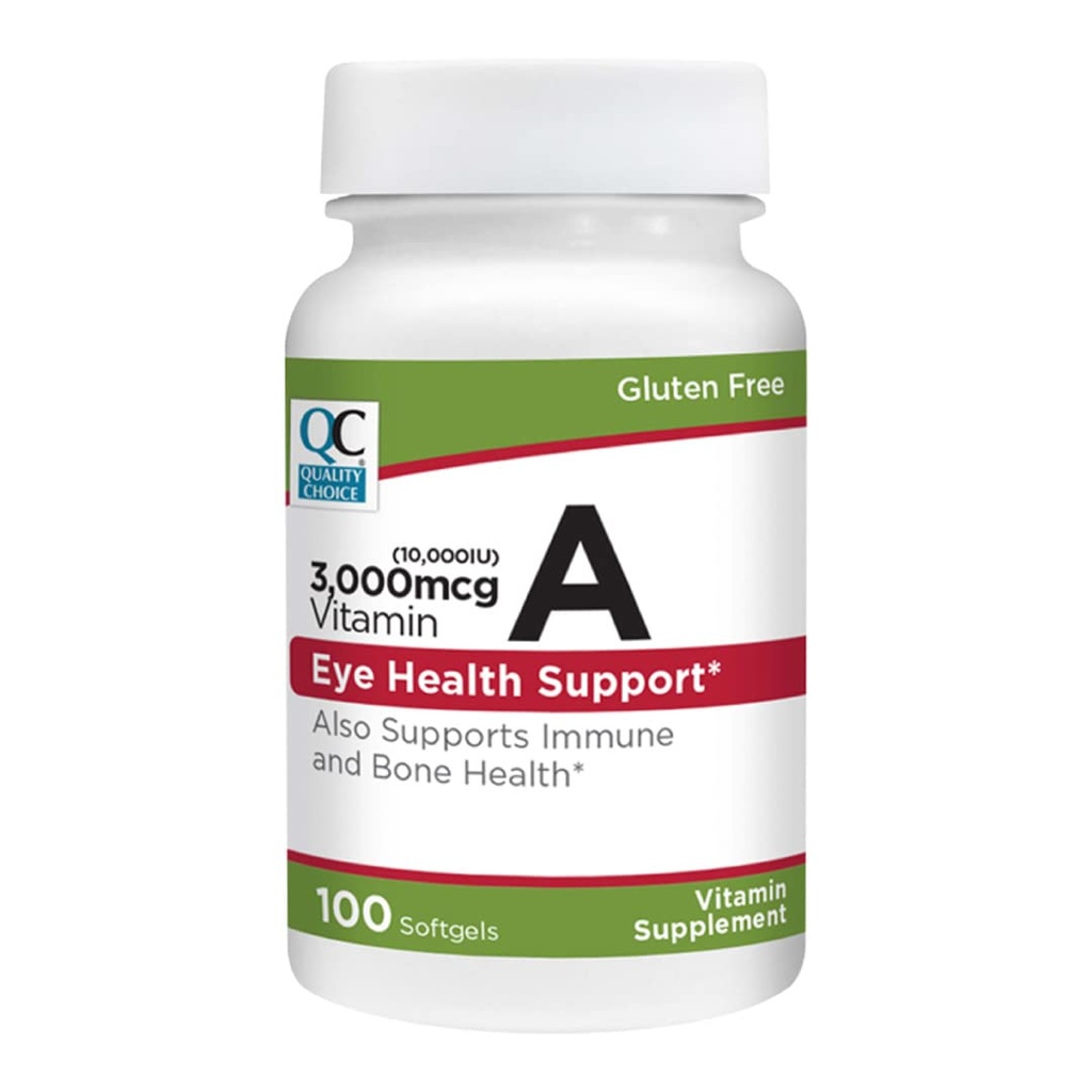 Quality Choice Vitamine A 3000 mcg (10.000 IE) Softgels. Ondersteunt het immuunsysteem, visie en botfunctie. Hoge Potentie Palmitate Formule 100 Softgels
