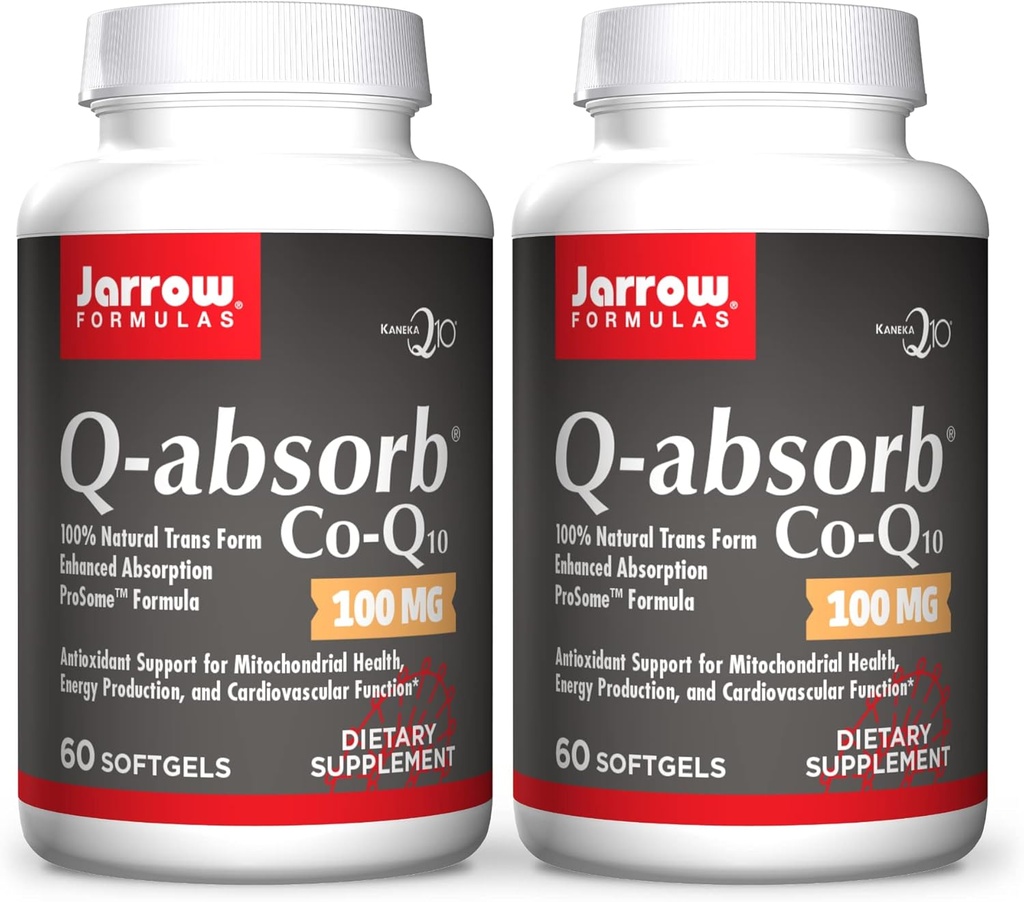 Formules de Jarrow Q-Absorb Co-Q10 100 mg - 60 Softgels, boîte de 2 - Co-Q10 à haute absorption - Soutien antioxydant pour la production d'énergie mitochondriale et la santé cardiovasculaire - Jusqu'à 120 portions totales