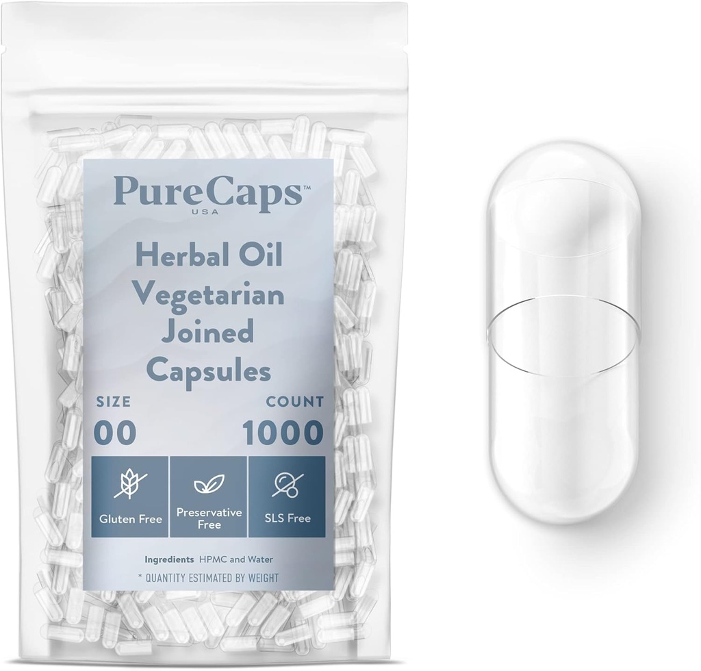 Purecaps États-Unis - Huile de plantes vides Végétarien Pilules végétaliennes Taille 00.000 1000 Pilules jointes Effacer.