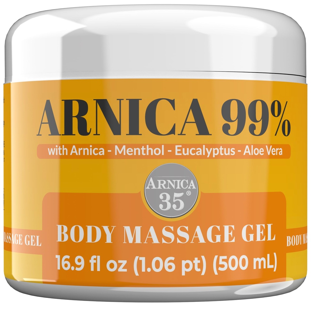 Arnica 35 - Arnica Gel voor blauwe plekken Extra Sterk 98% 16,9 Fl Oz, Massage van spieren en gewrichten, Natuurlijke en Dermatologisch Getest Formule - Made in Italy