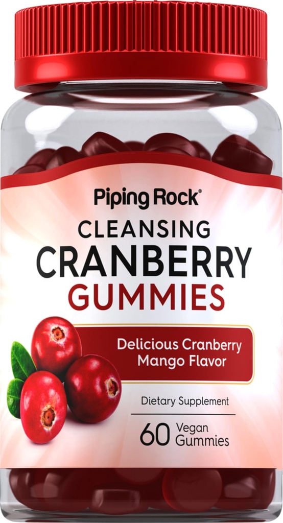 Gummies de canneberges de Piping Rock $ 60 Comte $ Supplément nettoyant pour les femmes et les hommes $ Mangue de canneberges Flavor $ Vegan, non-OGM, sans gluten