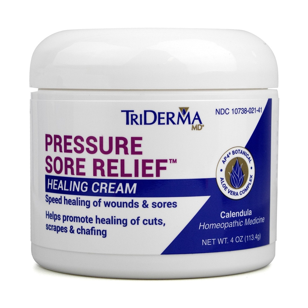 TriDerma MD Pressure Sore Relief Healing Cream for Bed Sores Treatment, Ulcers, Pressure Sores, Wound Healing, Chafed Skin and Hard-to-heal Skin Sores with Calendula and AP4 Aloë, 4 oz Jar