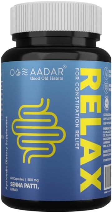 AADAR Re-LAX Constipatie Relief, Ayurvedische Digestie Ondersteuning en Bowel Wellness Capsules, 60 Eenheden - met Senna, Harade, Ajwain Capsules voor Digestie