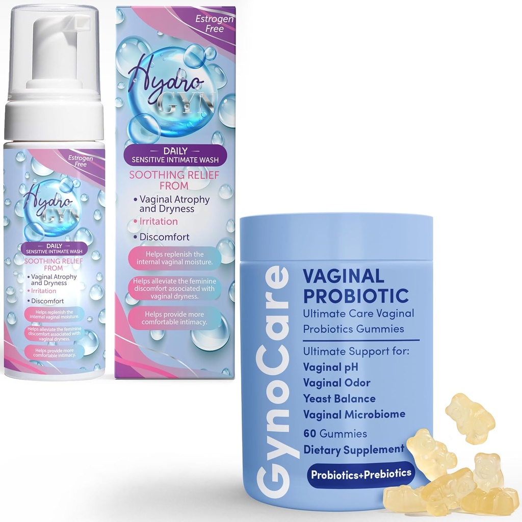 Terramed Just Think Comfort Gommies probiotiques vaginaux pour les femmes + Laver féminin non parfumé – double support pour l'équilibre du pH, le contrôle de l'odeur et la santé intime