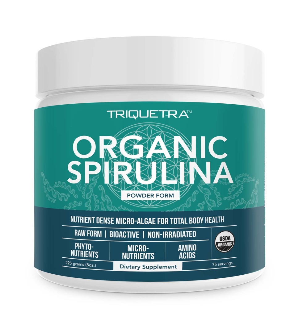 Poudre de spiruline biologique – Fabriquée avec de la spiruline Parry®, connue pour sa pureté supérieure et sa densité nutritive – Élevage végétalien – Non irradié – Supplément superaliment aux algues vertes bleues – 75 portions – 8 oz