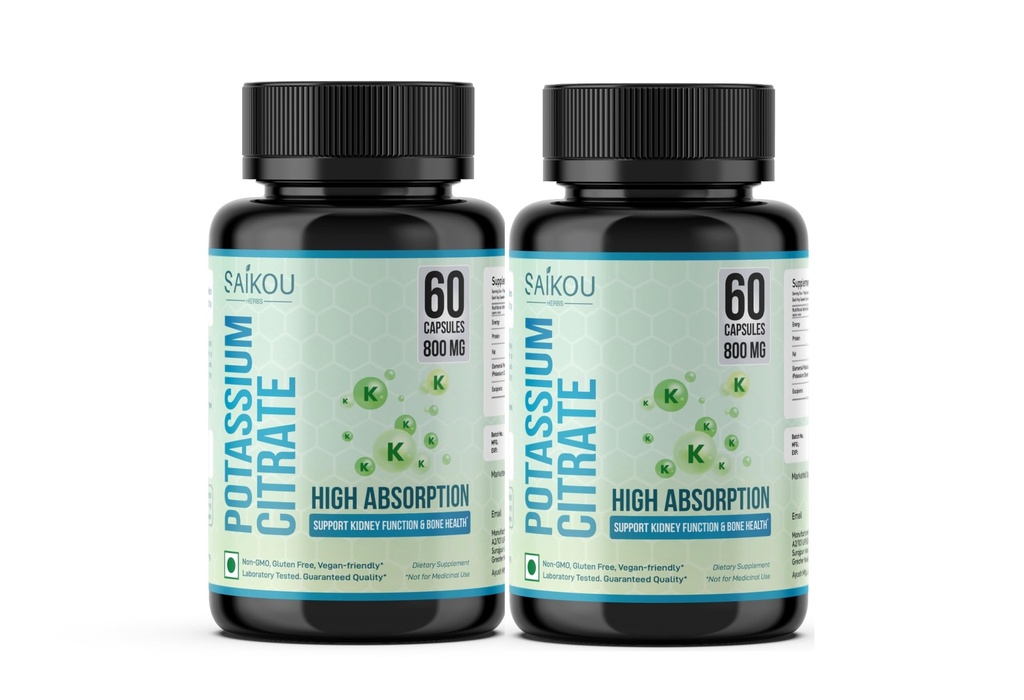 Citrate de potassium 800 mg Supplément de potassium à absorption élevée - 120 portions soutiennent l'équilibre électrolytique, le rein et la santé des os (2)