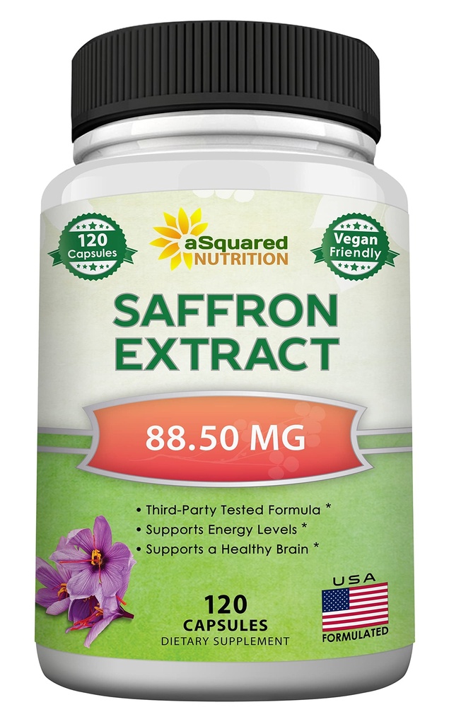 aSquared Nutrition Safran Suppléments - 120 Capsules - Safran Extrant Supplément Pills - Safran pur Alternative à la poudre, thé, fils et gommes