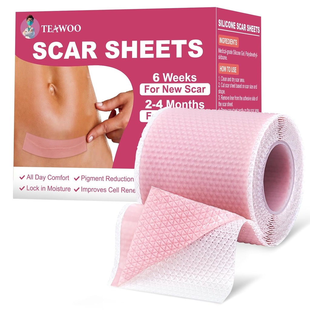 Silicone Scar Sheets, Silicone Scar Tape voor chirurgische littekens,C-sectie,Tummy Tuck, Keloid Bump Removal, Face Tape voor rimpels Overnachting (1.6"X 59" Roll-1.5M-Pigment Reduction-Pink)