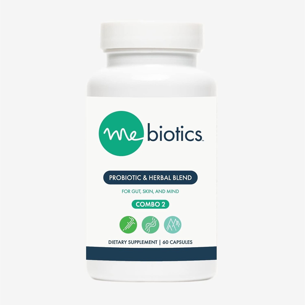 Microbiome Labs Mebiotics Probiotics & Herbal Supplement Combinaison 2 - Bacillus subtilis + baume de citron pour la peau + Gut Health - Probiotiques oraux pour soutenir la peau, l'esprit et la peau (60 capsules)