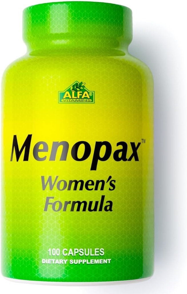 ALFA VITAMINS Menopax Vrouwen Formule, Glutenvrije Vitamine voor Menstruele gezondheid en algemene wellness, Ondersteunt gewrichten, energie, en cyclusbalans, Dieetsupplement voor vrouwen, 100 capsules