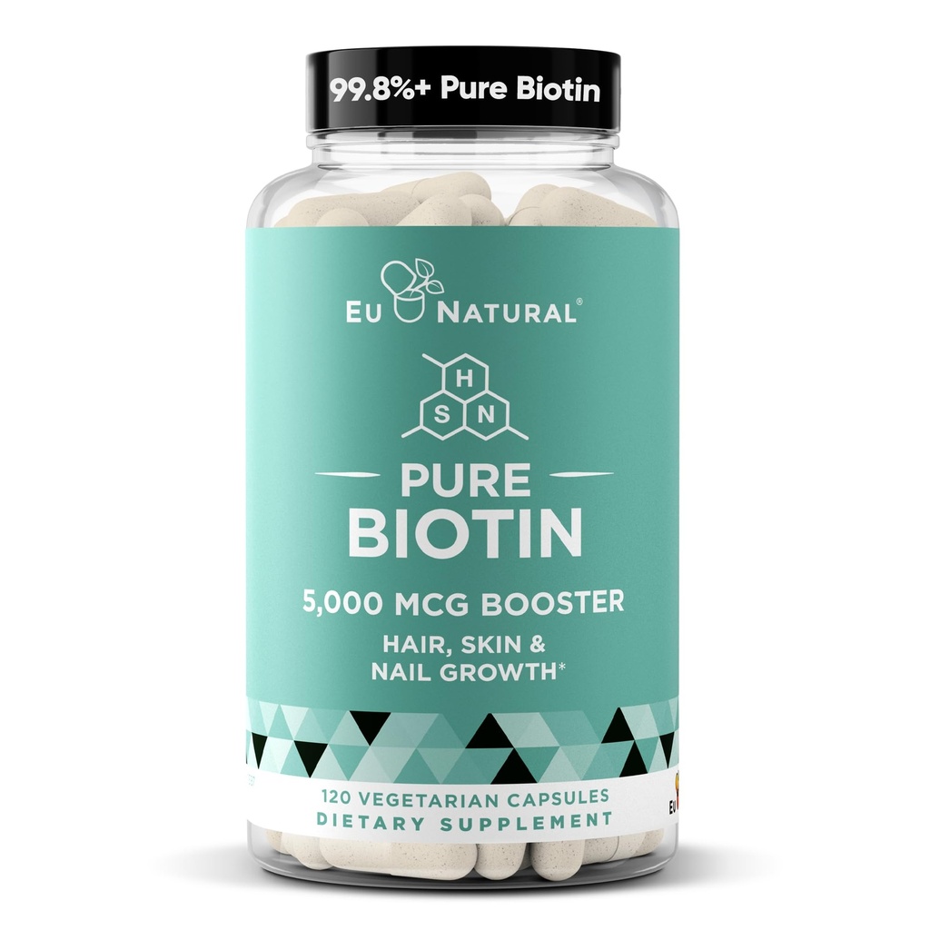 Biotin 5000 mcg Supplément pour ongles de peau de cheveux – Vitamines de croissance des cheveux de haute puissance pour les femmes et les hommes – fournir un soutien puissant pour les cheveux sains, les ongles plus forts et la peau Glowing – 120 capsules Vegan Soft
