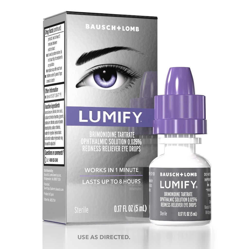LUMIFY Oogdruppels voor rode ogen, roodheid Reliever voor helderder ogen, werkt in 1 minuut en duurt tot 8 uur, oogdruppels, 0,17 Fl Oz (5 ml)
