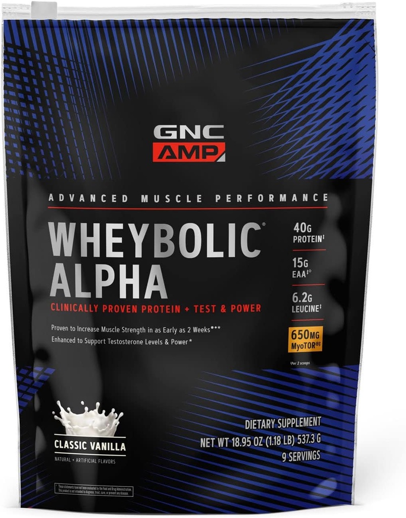 GNC AMP Wheybolic Alpha with MyoTor - Classic Vanilla (9 Servings)