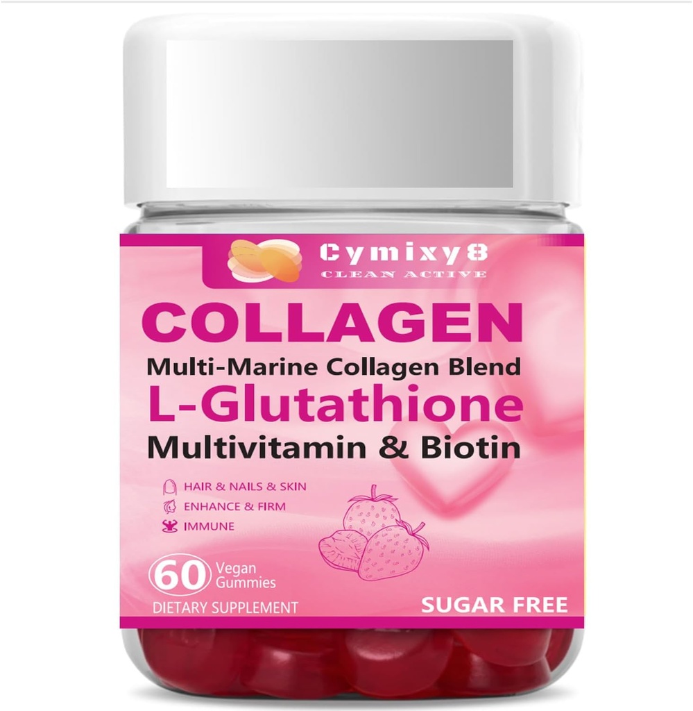Glutathion Biotin Collageen Glow Gummies, Extra-sterk L-Glutathione & Colageno Hidrolizado voor vrouwen & 10000mcg Biotine & Multivitamine voor vrouwen voor haarhuidnagel