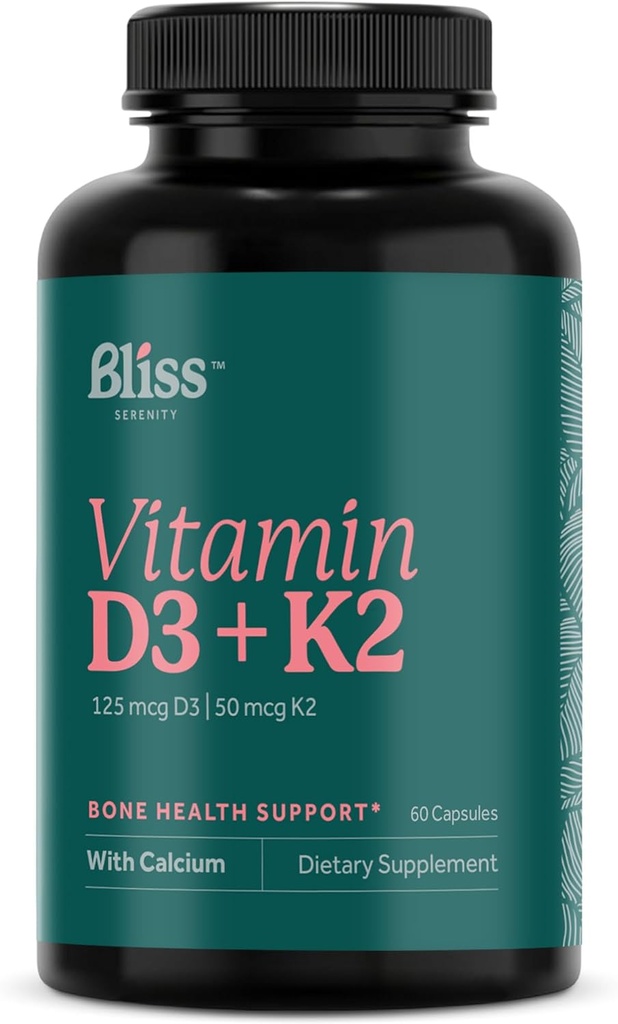 Vitamine D3 K2 - Vitamine D3 5000 IE met vitamine K2 als MK-7, Calcium en Fosfor voor ultieme absorptie - Vitamine D-supplementen, 60 Vegcaps, 60 dagen