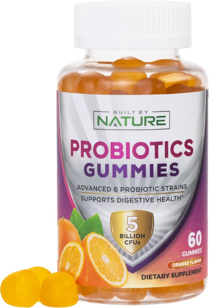 Probiotische Gummies 5 miljard CFUs voor spijsverterings- en darmgezondheid - Vermindert af en toe opgeblazen en minder buikklachten - Probiotische Gummy voor vrouwen en kinderen - Natural Orange Flavor 60 Gummies