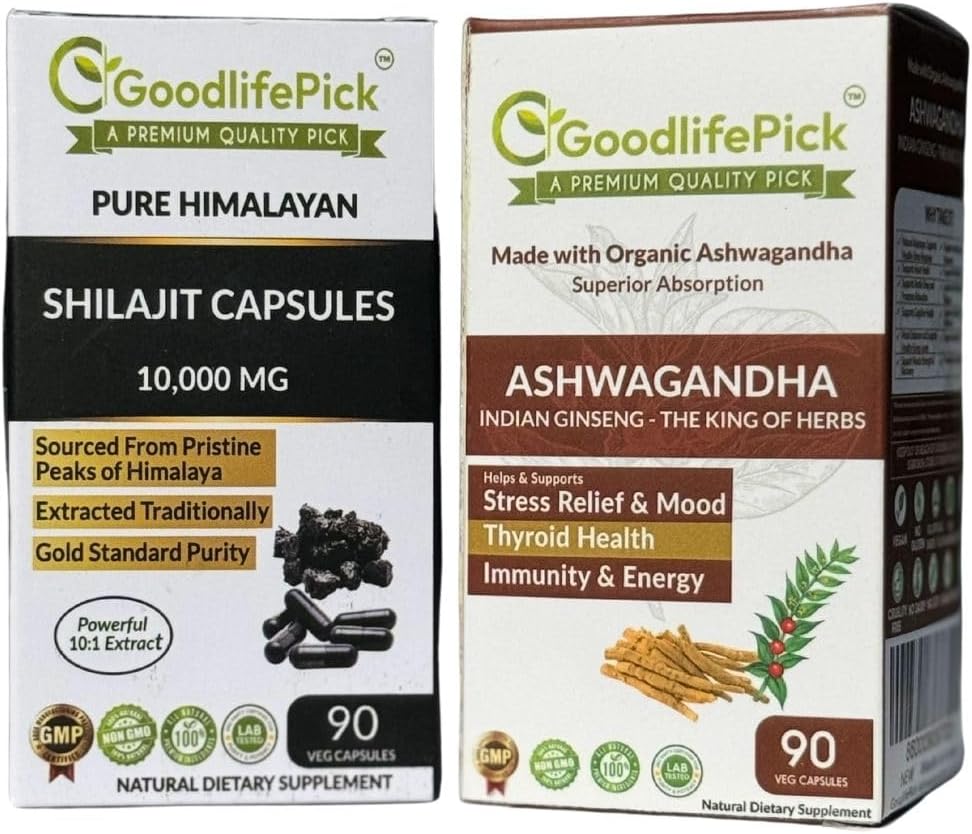 Himalaya Shilajit Capsule & Ashwagandha Capsules Pack of 2. 90+90 ct Gold Standard Premium Quality for Max Benefits. Alle Natuurlijke Niet GGO Geen Rijstpoeder Geen Filler Geen Siliciumdioxide Geen Stearaat