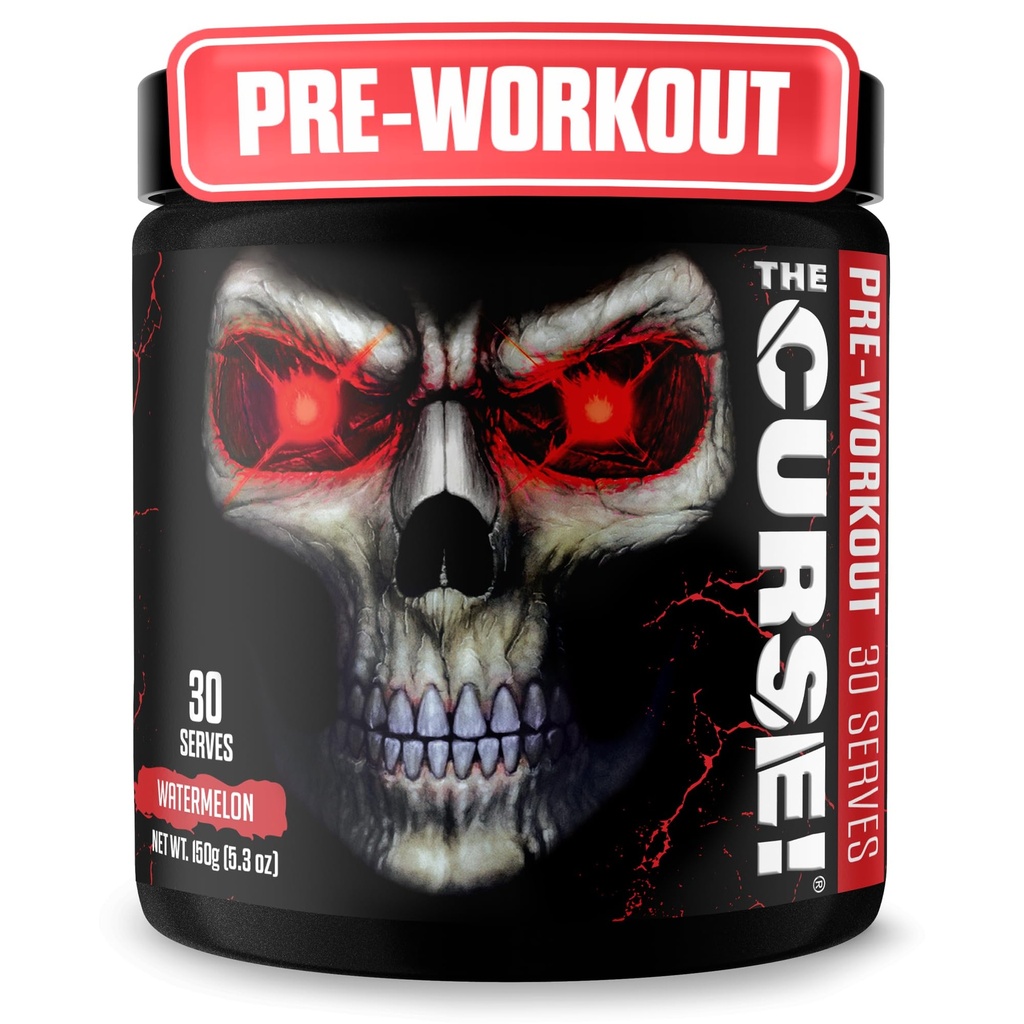 JNX SPORTS La Malédiction ! Poudre de préparation pour hommes et femmes, Caféine, Beta-Alanine, Créatine, L-Citrulline, 30 portions, Saveur de pastèque – Boost Energy, Strength & Focus