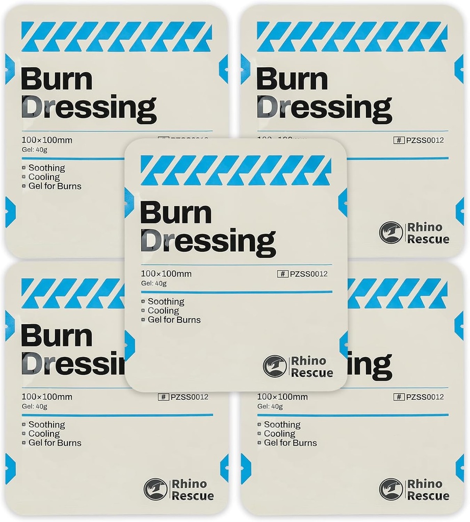 Rhino Rescue 5 Pack 4" X 4" Burn Dressing, Burn Gel Koeling Verzachten Cream Relief Brand eerste hulp leveringen (5)