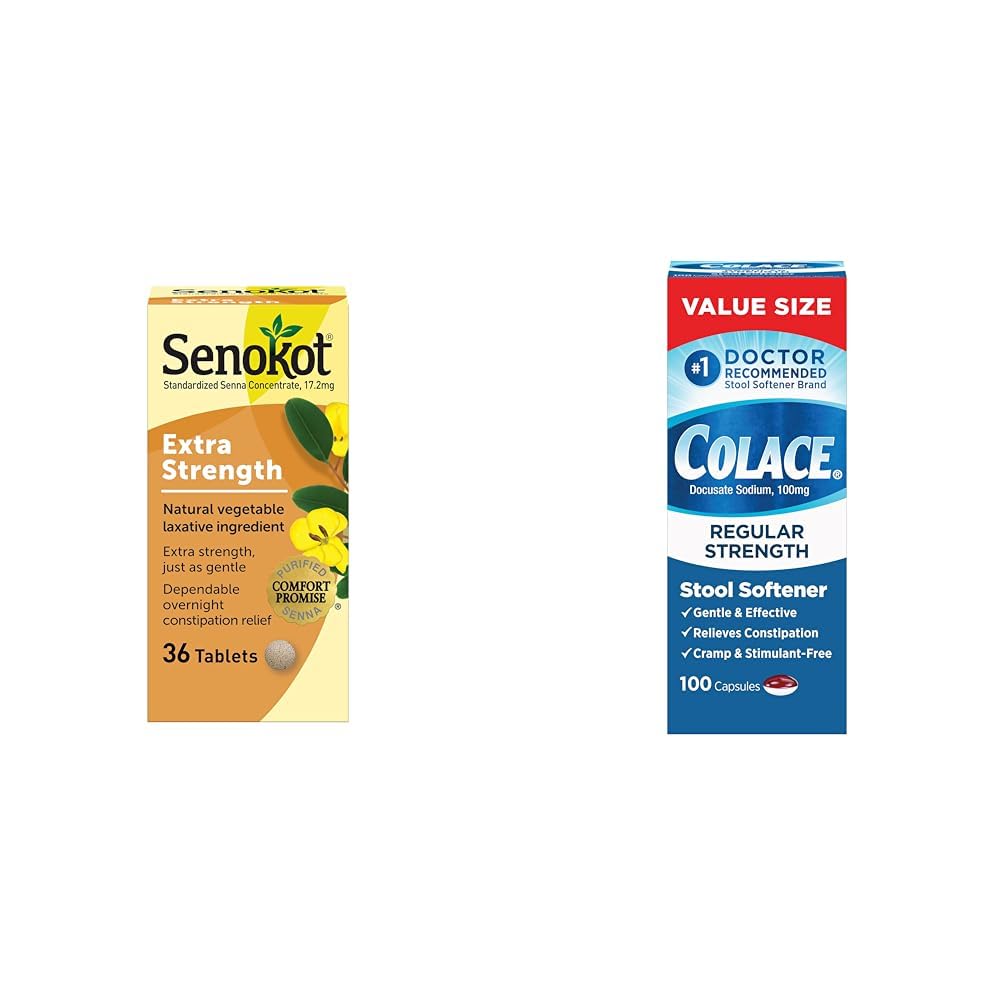 Senokot Laxatif Légume naturel extra-fort pour le relâchement doux de nuit et de la Colace Adoucisseur régulier de tabouret de force 100 mg Capsules 100 Compte Docusate Sodium Sans stimulant