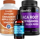 5-in-1 Ceylon Cinnamon (120ct), 4-in-1 Biotin Collageen Keratine Saw Palmetto (2 fl oz - 1 Pack) & 6-in-1 Maca Root Ashwagandha (120ct) Bundle - Energy, Mood, Hair, Skin & Immune Support Supplement