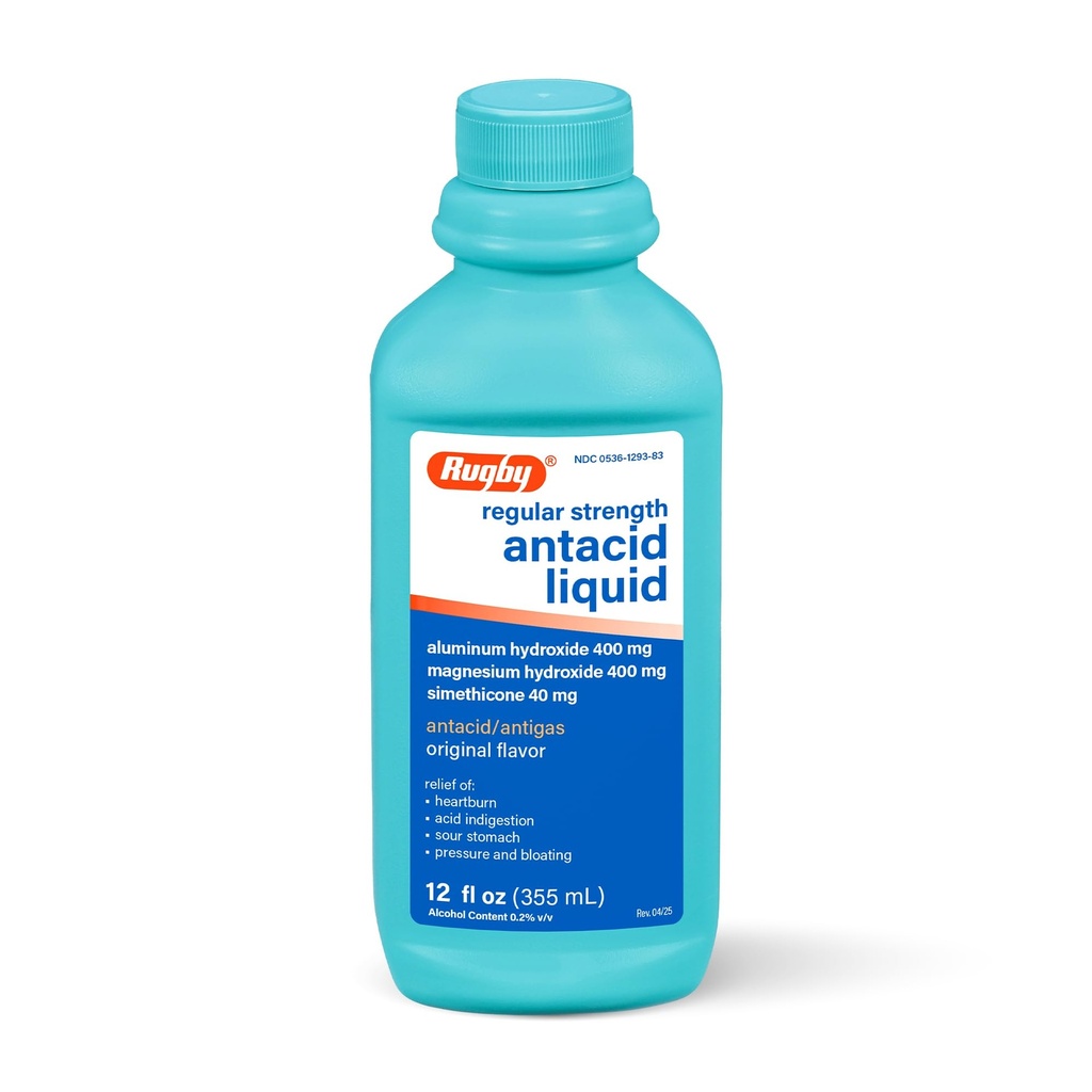 Rugby Laboratories Antacid Liquid Regular Strength Aluminium Hydraoxide 400 mg Magnesium Hydraoxide 400 mg Simethicone 40 mg Antacida en Antigas Original Flavor (Pack of 1)